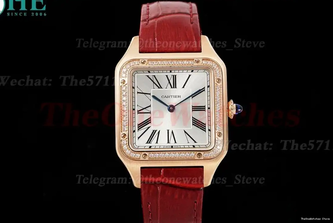 Silver Santos Dumont RG Dia Red Quartz Dial LE AF 0320