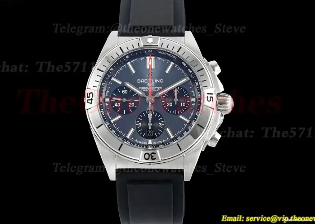 Chronomat A7750 Dark SS TF Stk 42MM Blue RU B01 0316