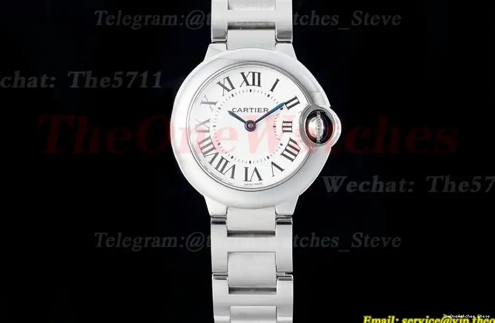 White SS Bleu De 28mm Cartier AF Ballon SS Dial Quartz 0317